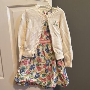 Floral Kids Dress with Cream Cardigan